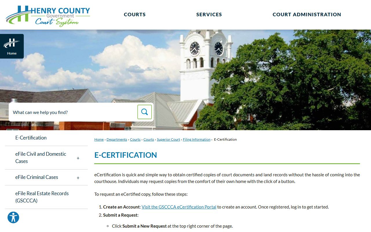 Henry County Clerk of Superior Court e-certification records