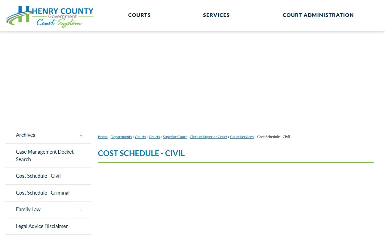 Henry County Clerk of Superior Court civil cost schedule