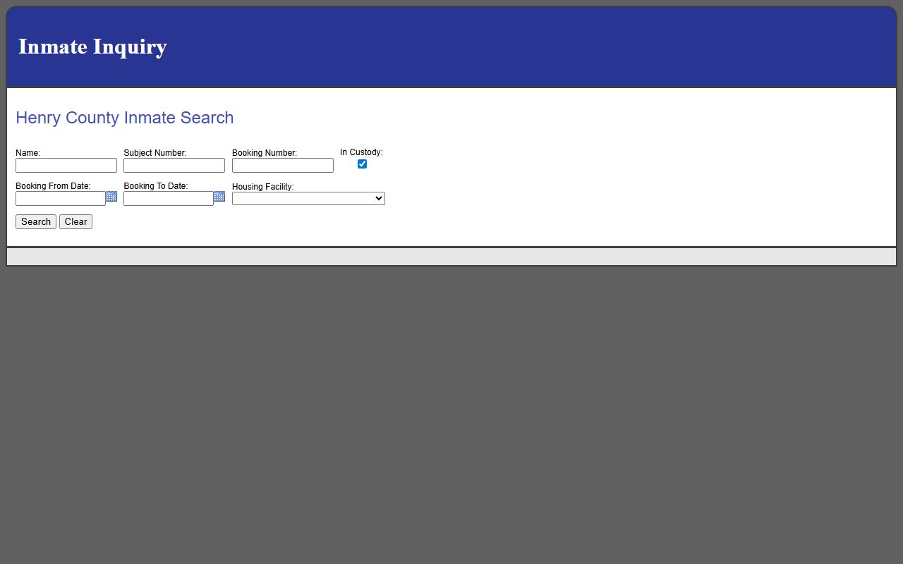 Henry County arrest records inmate inquiry fields