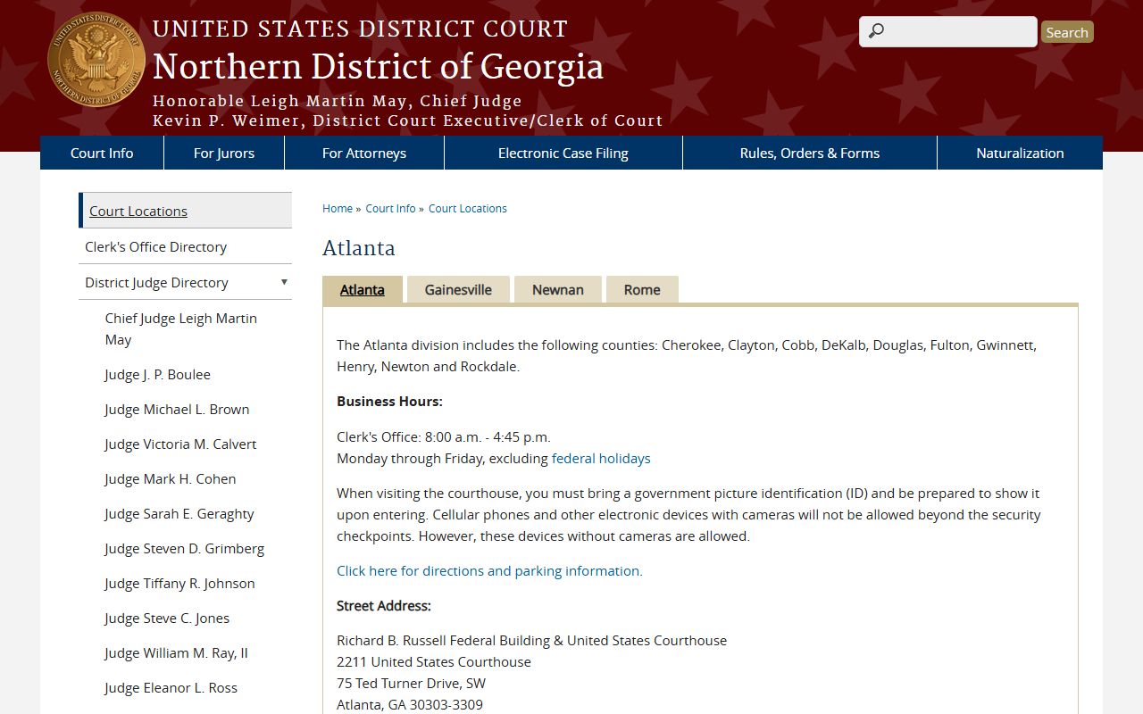 Henry County court dockets federal Atlanta Division location