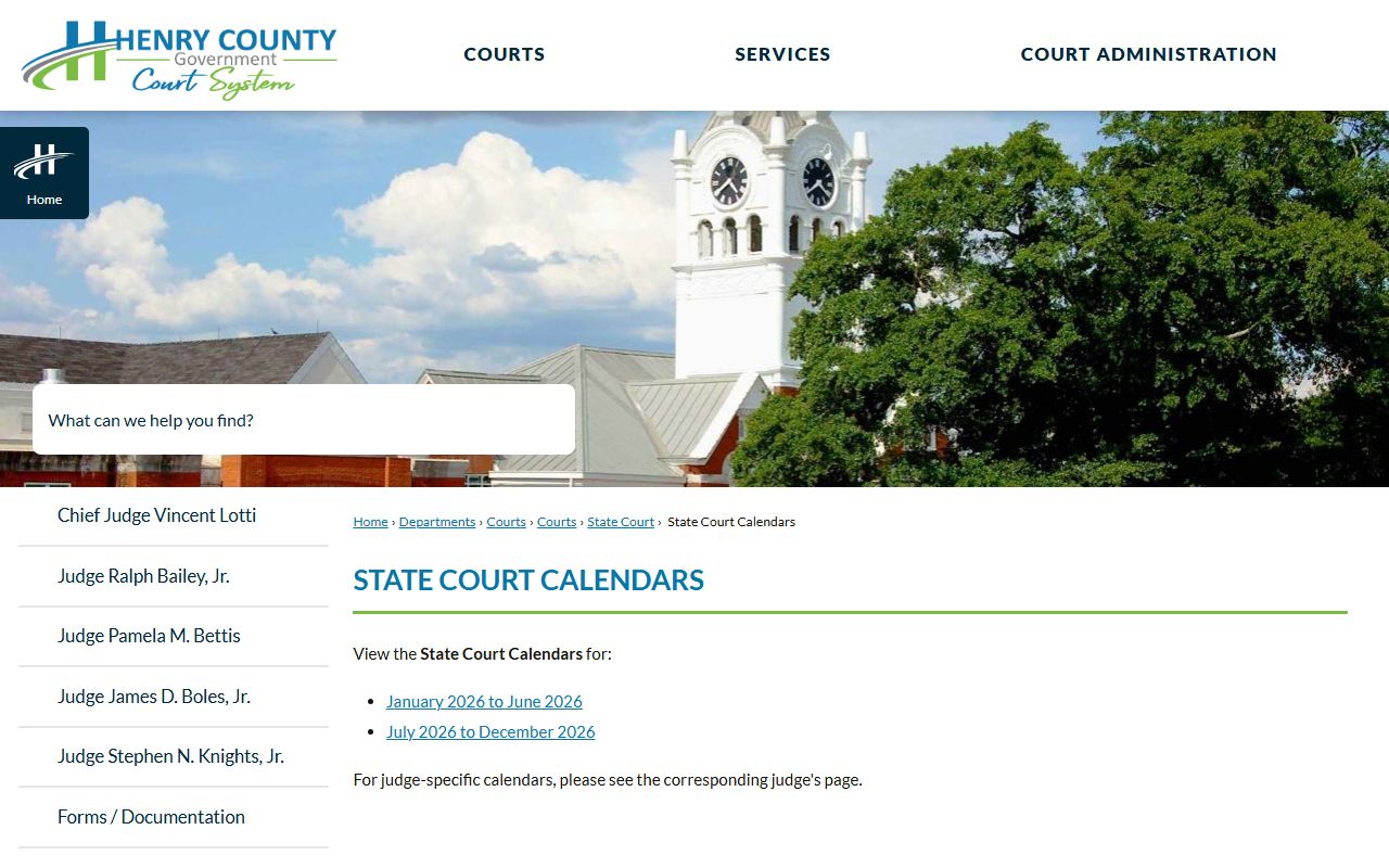 Henry County court dockets State Court calendar links