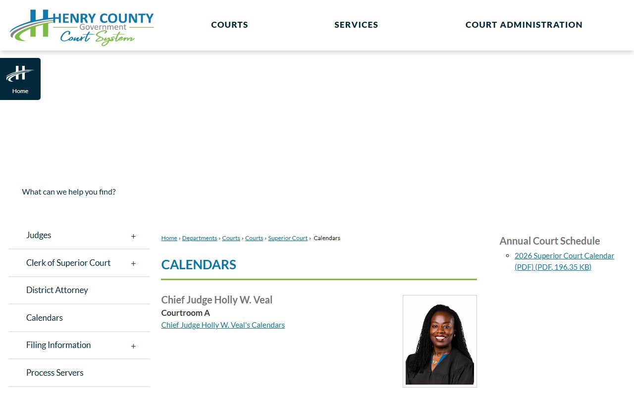 Henry County court dockets Superior Court calendar page