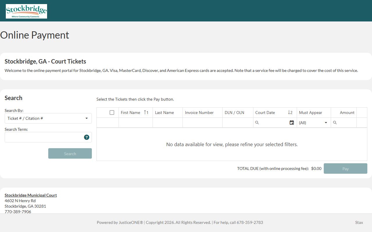 Henry County Superior Court Stockbridge JusticeONE ticket portal