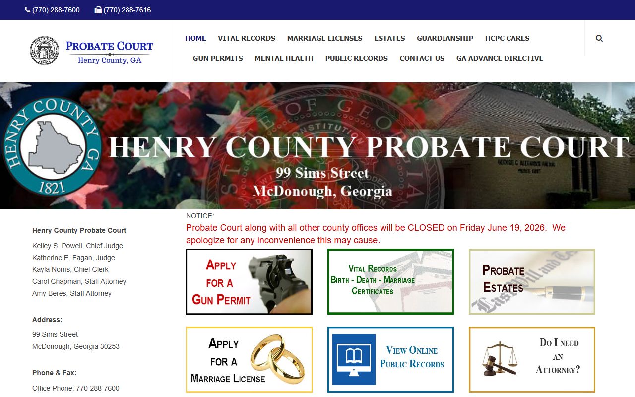 Henry County court records Probate Court homepage