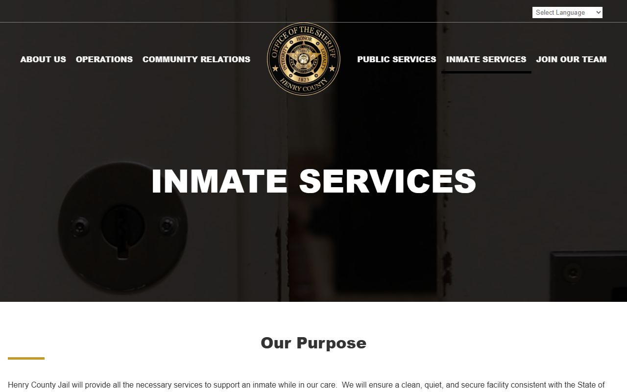 Henry County inmate search inmate services landing page
