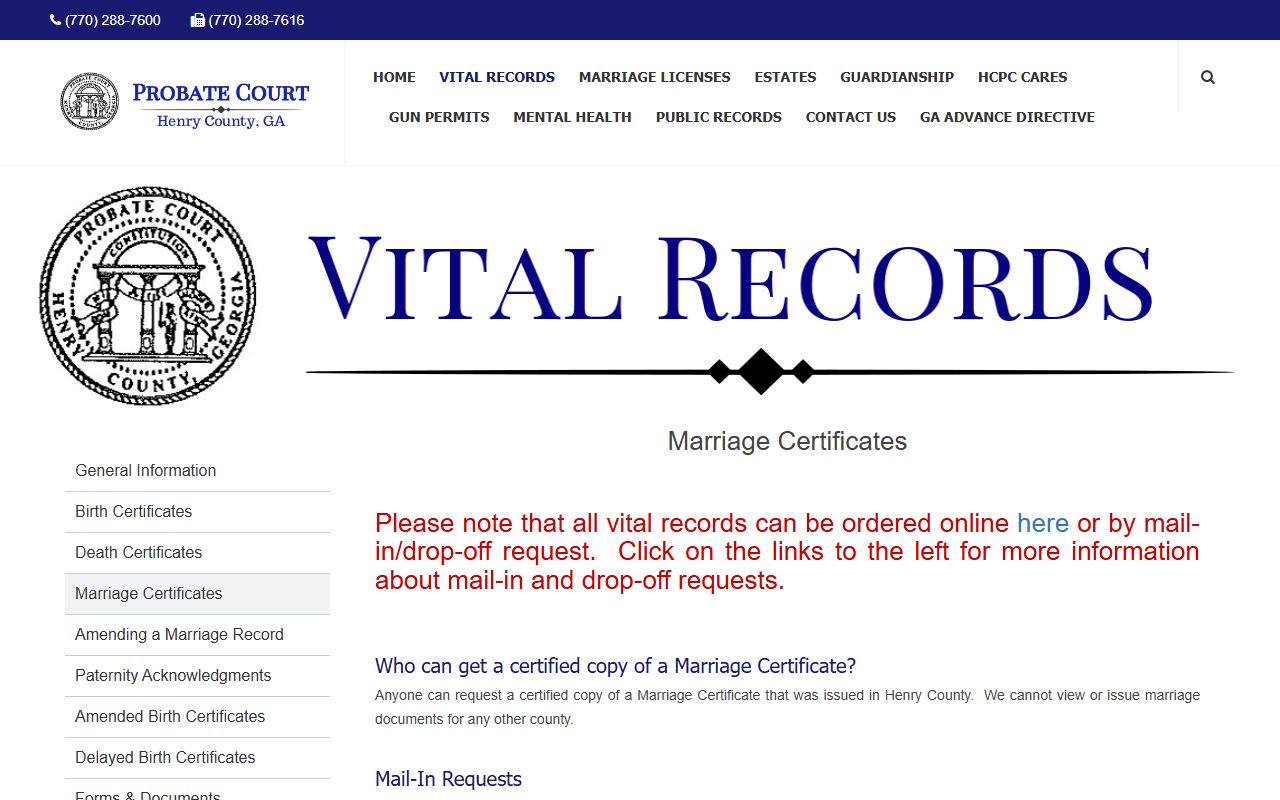 Henry County marriage records marriage certificate page