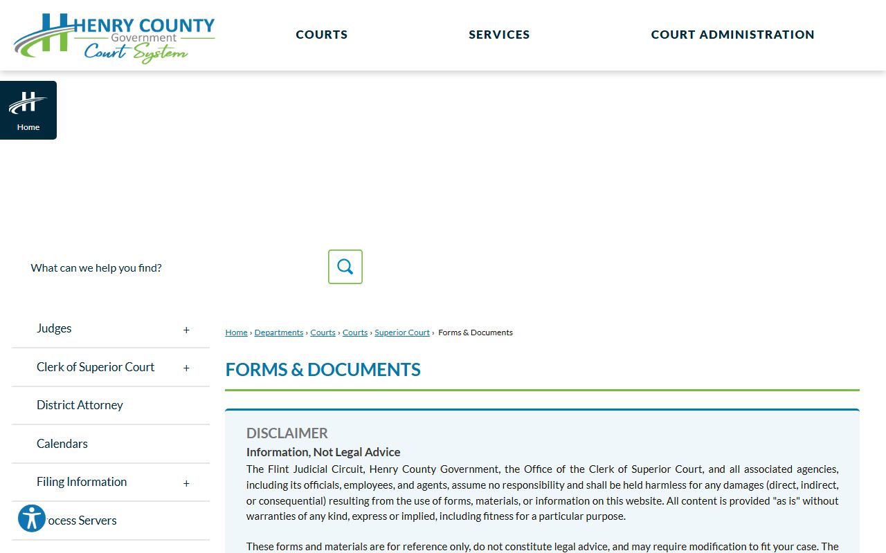 Henry County divorce records Superior Court forms and documents