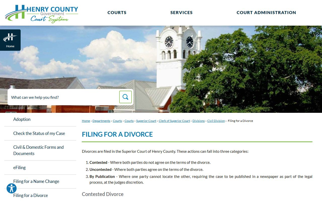Henry County divorce records Superior Court filing for divorce page