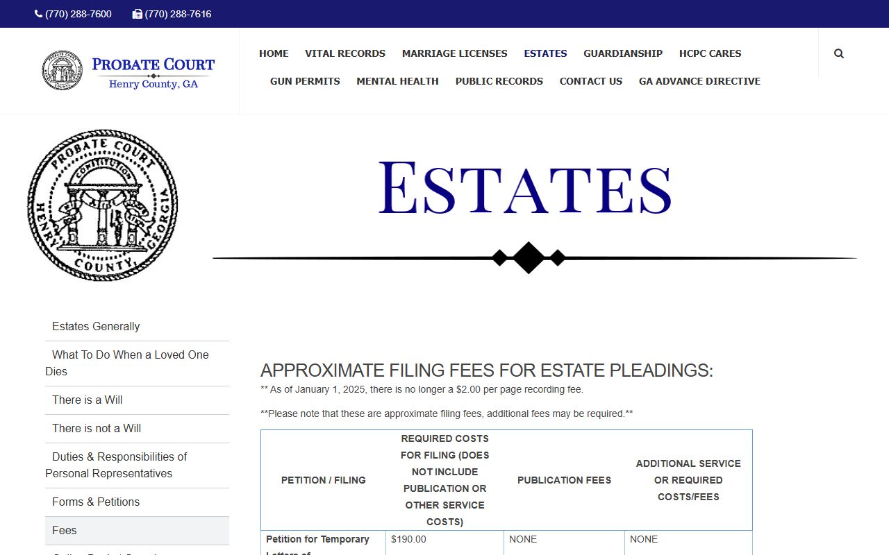 Henry County probate records estate fee page
