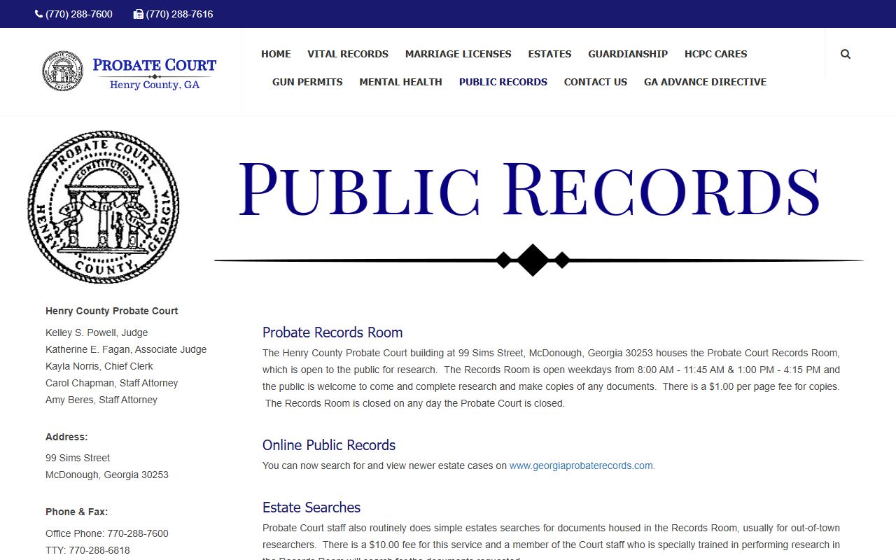 Henry County probate records Probate Court public records page